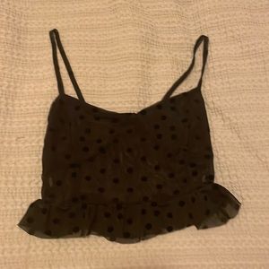 Black polka dot mesh crop top